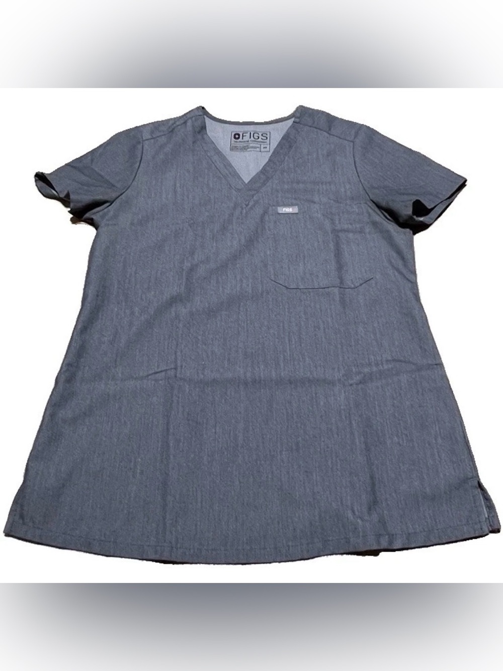 FIGS Women’s Scrub Top XS Gray Solid V-Neck Short Sleeve Pocket Subtle Stretch